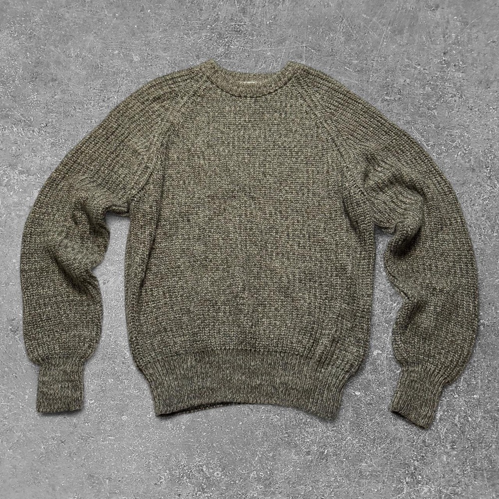 90s AKA Bay Gray Green Acrylic Knit Sweater Mens Large Raglan Ribbed Crewneck